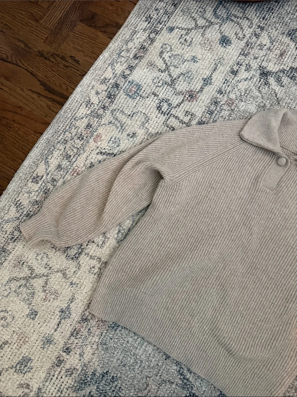 aerie Ribbed Quarter-Button Pullover Sweater - Beige